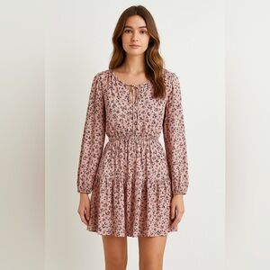 Pink Floral Long Sleeve Dress | Size L | Boho Style | Soft & Comfy